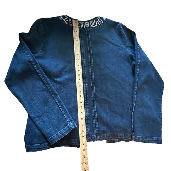 Choices denim stretch blue jacket with embroidered & crystal details. Size L - Picture 6 of 10